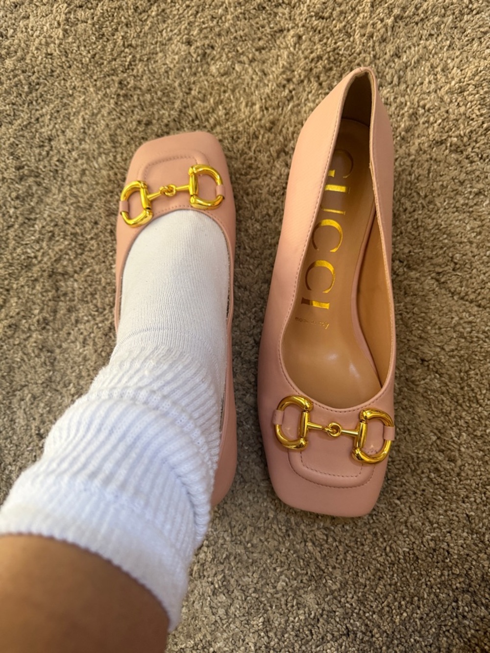 Gucci Blush Pink Horsebit Square Toe Pumps - Picture 14 of 17